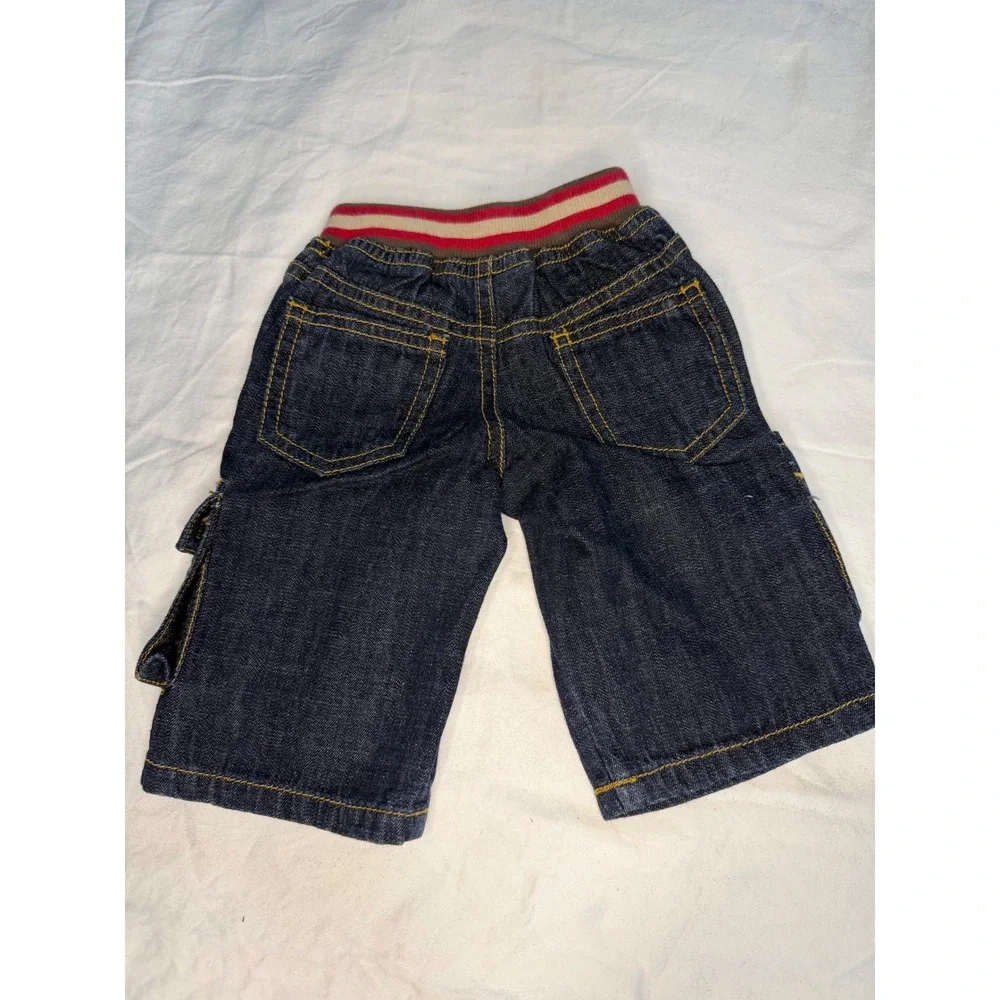 Gymboree‎ Baby Boys Dark Wash Denim Cargo jeans  Elastic Waist 0-3 Months